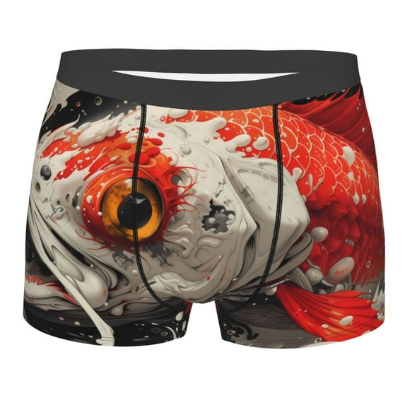 Rateoe Abstract Red Koi Fish Art Mens Boxer Briefs Poly Spandex Performance Boxer Briefs Underwear Hem Boxer Briefs - XX-Large