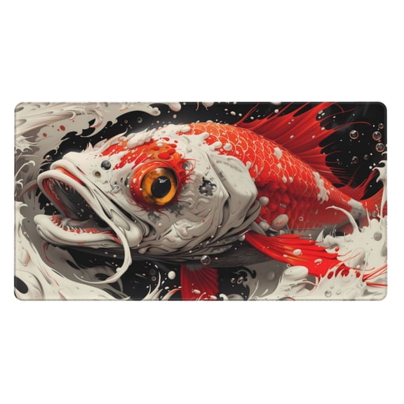 Rateoe Abstract Red Koi Fish Art Print Mouse Pad - Extended Large Gaming Mousepad,Non-Slip Stitched Edge,16x29.5 Inch