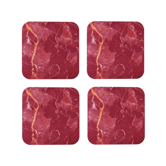 Rateoe Abstract Red Marble Drawing Drink Coasters Set of 4 Leather Coasters Spill Protection for Table Desk,Durable and Non Slip Leather Coaster ,4 Inches Drink Mats-Square