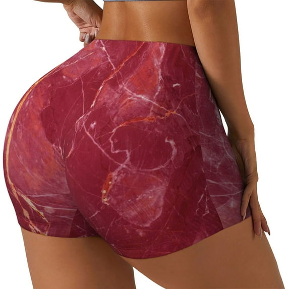 Rateoe Abstract Red Marble Printed Power Workout Shorts for Women Tummy Control Squat Proof Ribbed Thick Seamless Scrunch Active Short-XX-Large