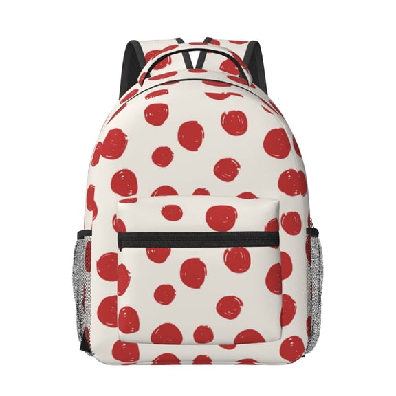 Rateoe Abstract Red Polka Dot Pattern Durable Student Backpack Laptop Bag- Ergonomic Design, Waterproof Twill Fabric - Ideal for School, Travel, and Outdoor Activities