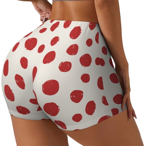 Rateoe Abstract Red Polka Dot Printed Power Workout Shorts for Women Tummy Control Squat Proof Ribbed Thick Seamless Scrunch Active Short-Medium