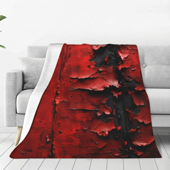 Rateoe Abstract Red Textured Canvas Print Fuzzy Fleece Throw Blanket Extra Large,Super Soft,Fluffy and Warm Blankets for Couch,Bed,All Season Use (40"x30")