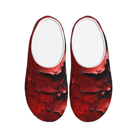 Rateoe Abstract Red Textured Canvas Print Women's Men's Cotton Knit Slippers Lightweight Memory Foam Indoor House Shoes with Anti-Skid Sole-46/47
