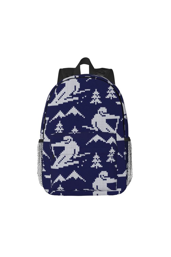 Abstract Skiing Pattern Student Backpack Water-resistant Backpack 15-inch Laptop Backpack Lightweight Adjustable School Backpack