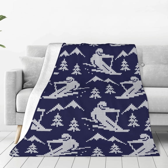 Rateoe Abstract Skiing Print Fuzzy Fleece Throw Blanket Extra Large,Super Soft,Fluffy and Warm Blankets for Couch,Bed,All Season Use (60"x50")