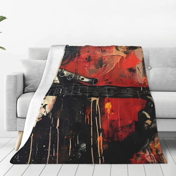 Rateoe Abstract Skull Guitar Art Print Fuzzy Fleece Throw Blanket Extra Large,Super Soft,Fluffy and Warm Blankets for Couch,Bed,All Season Use (40"x30")