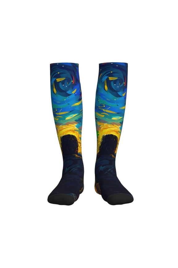 Abstract Starry Sky Compression Socks for Women and Men 20-30mmHg-Circulation Support Socks Knee High Nurse Pregnant Running Medical and Travel Athletic