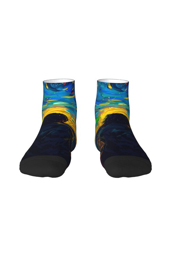 Abstract Starry Sky Pattern Quarter Crew Socks,Toe Seamed Ankle Socks,Cotton Cushioned Breathable Athletic Crew Sports Socks
