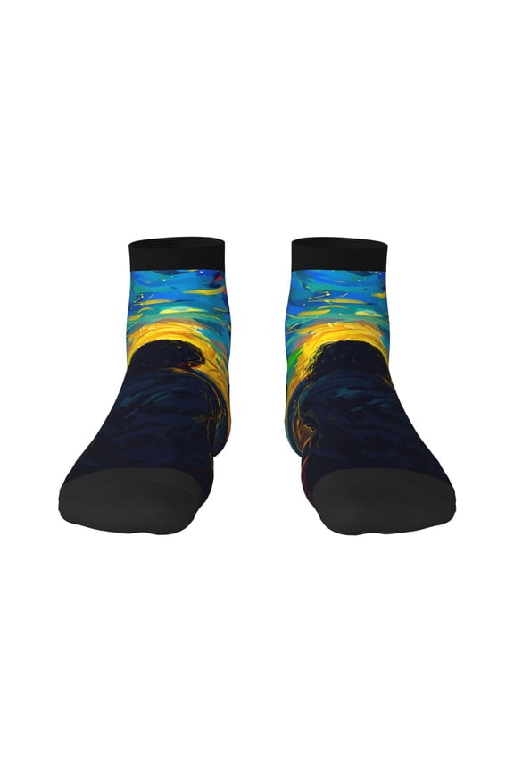 Abstract Starry Sky Pattern Quarter Crew Socks,Toe Seamed Ankle Socks,Cotton Cushioned Breathable Athletic Crew Sports Socks