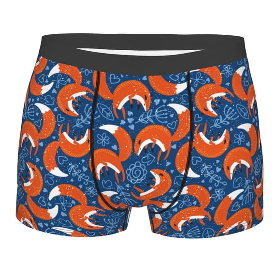 Rateoe Abstract Vintage Fox and Plants Mens Boxer Briefs Poly Spandex Performance Boxer Briefs Underwear Hem Boxer Briefs - Small