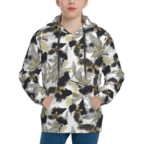 Rateoe Abstract Watercolor Pattern Boys Hoodie, Youth Pullover Hooded Sweatshirt, Kangaroo Pocket Hoodie for Kids-X-Large