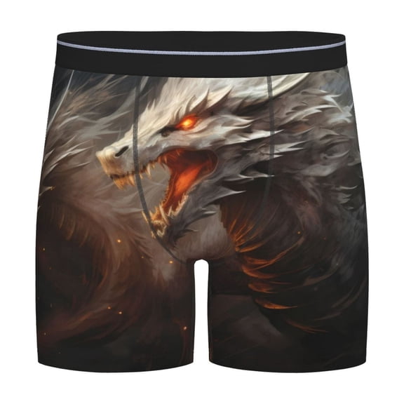 Rateoe Abstract White Dragon Print Men’s Underwear Boxer Briefs Soft Comfortable Underwear Boxer Briefs, Long Leg Briefs,Anti-chafing Boxer Briefs