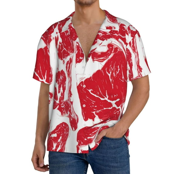 Rateoe Abstract meat Pattern Men's Short Sleeve Classic Shirt, Casual Short-Sleeved Shirt, Lightweight Summer Shirt, Cuban Collar Shirt,Button-Front Shirt-Small