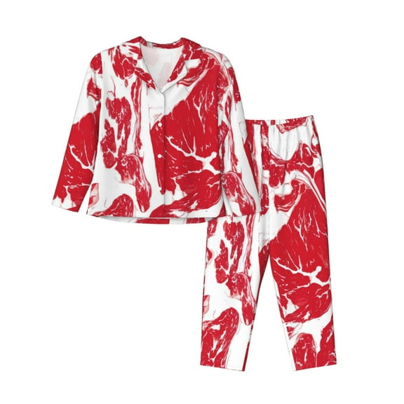 Rateoe Abstract meat Pattern Womens Pajamas Set Long Sleeve Sleepwear Button Down Nightwear Soft Cotton Pj Lounge Sets-Large