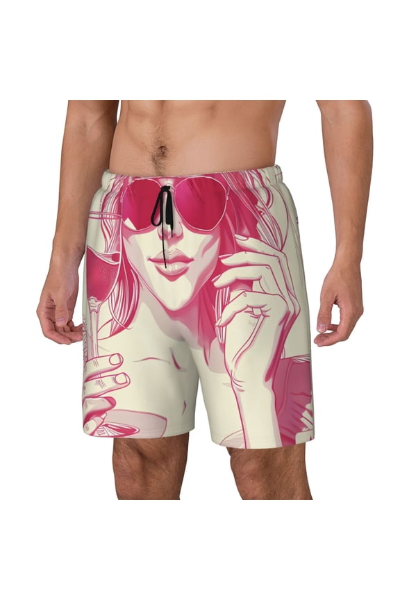 Ace Of Diamonds Lady Pattern Men’s Swim Shorts with Compression Liner – Double-Layered Quick-Dry Swimwear, Comfortable & Stretchy Beach Shorts-Small