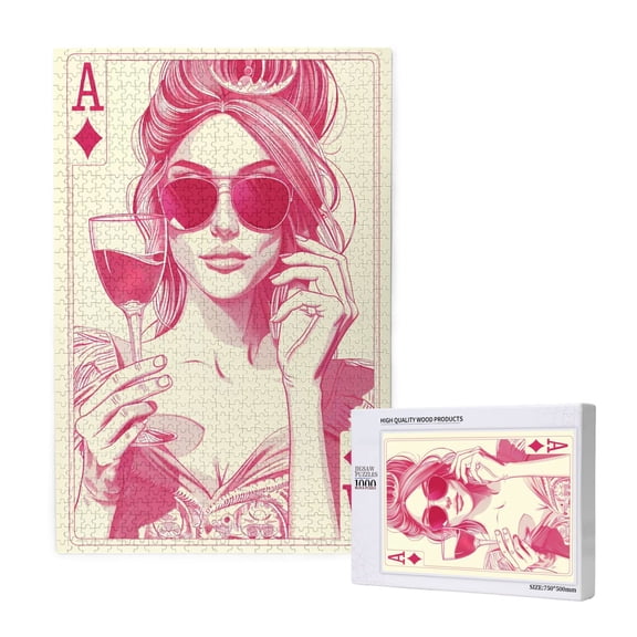 Rateoe Ace Of Diamonds Lady Pattern Wooden Picture Puzzle ,1000 Piece Jigsaw Puzzle ,Family Fun Puzzle, Home Décor Puzzle, Gift Puzzle(Vertical style)