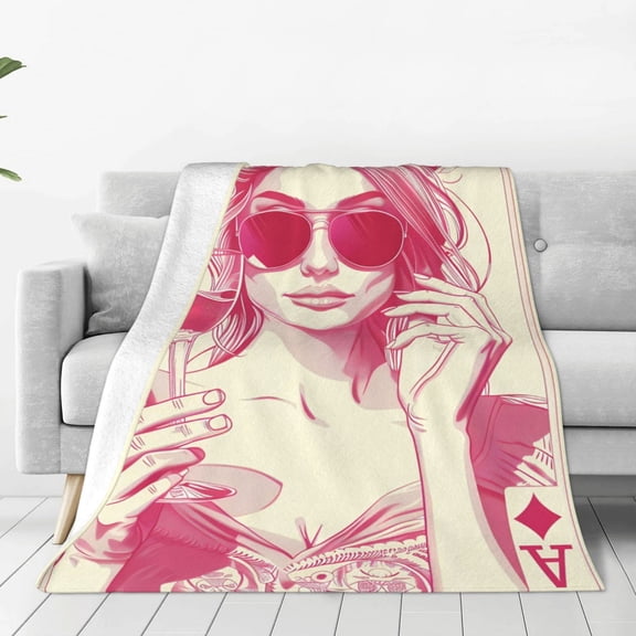 Rateoe Ace Of Diamonds Lady Print Fuzzy Fleece Throw Blanket Extra Large,Super Soft,Fluffy and Warm Blankets for Couch,Bed,All Season Use (40"x30")