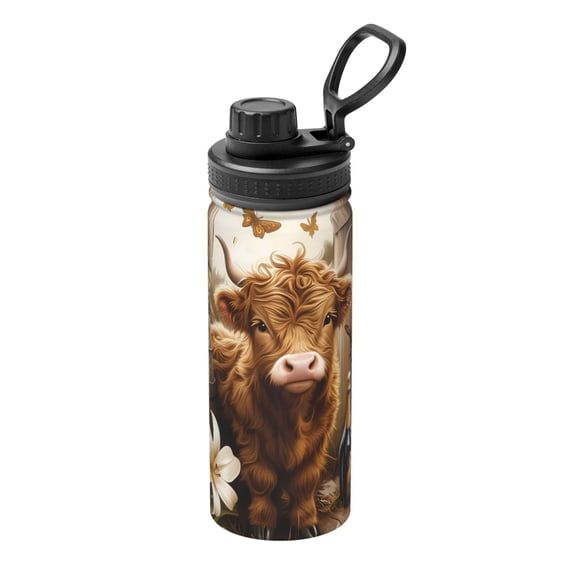 Rateoe Adorable Calf Butterflies Champagne Printed 18oz Sports Insulated Water Bottle, Double-Wall Stainless Steel Kettle with Leak-Proof Cap and Carry Loop for Outdoor, Gym, Camping, and Travel