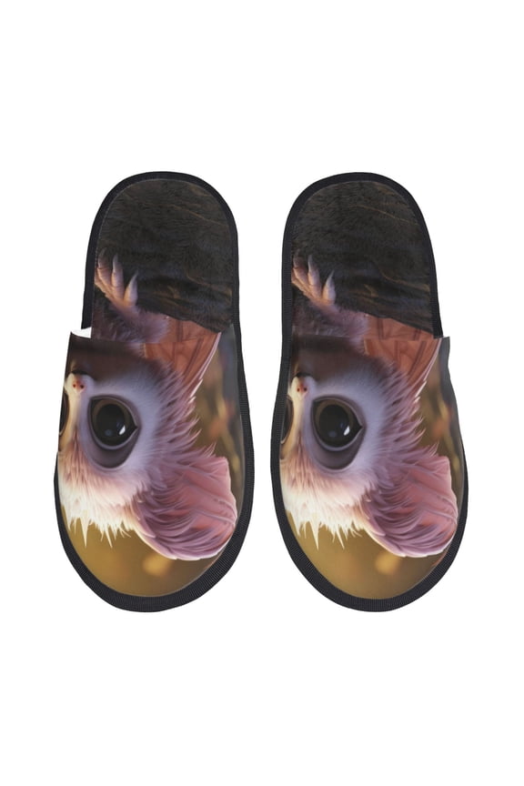 Adorable Fluffy Bat Pattern Fuzzy Slippers Fuzzy Soft House Slippers Plush Furry Warm Cozy Open Toe Fluffy Home Shoes-Medium