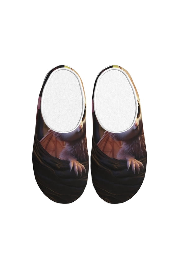 Adorable Fluffy Bat Print Women's Men's Cotton Knit Slippers Lightweight Memory Foam Indoor House Shoes with Anti-Skid Sole-44/45