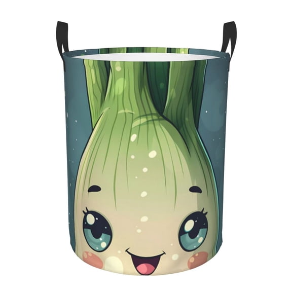 Rateoe Adorable Kawaii Fennel Character Pattern Round Laundry Hamper Basket, Tall Hamper Basket for Blanket Storage, Nursery Clothes Hamper for Laundry in Bedroom and College Dorm-Small