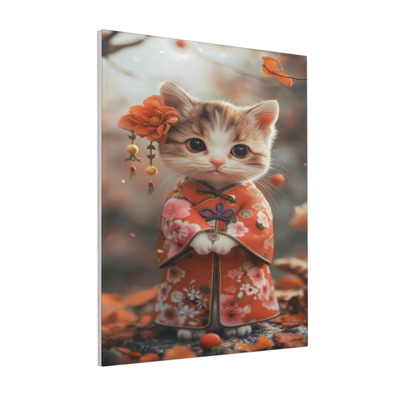 Rateoe Adorable Kitten In Kimono Pattern Decorative Picture – Unique Modern Wall Art, Ready-to-Hang Canvas Print for Home (Vertical)