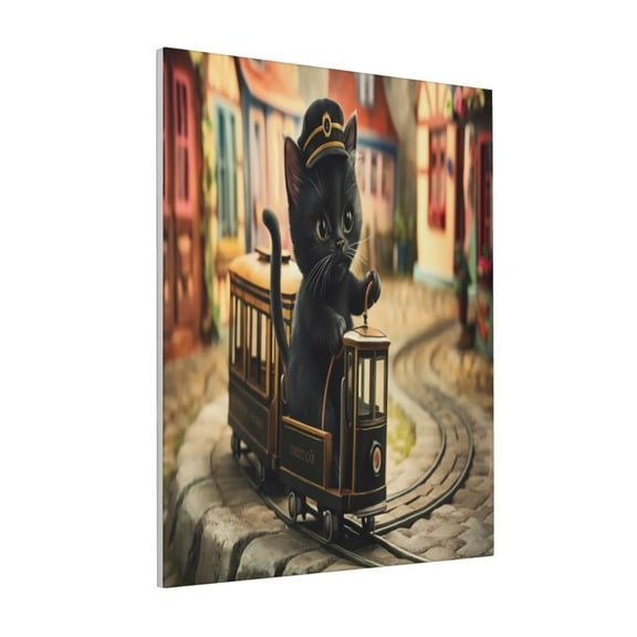 Rateoe Adorable Kitten On Mini Train Pattern Decorative Picture – Unique Modern Wall Art, Ready-to-Hang Canvas Print for Home (Vertical)