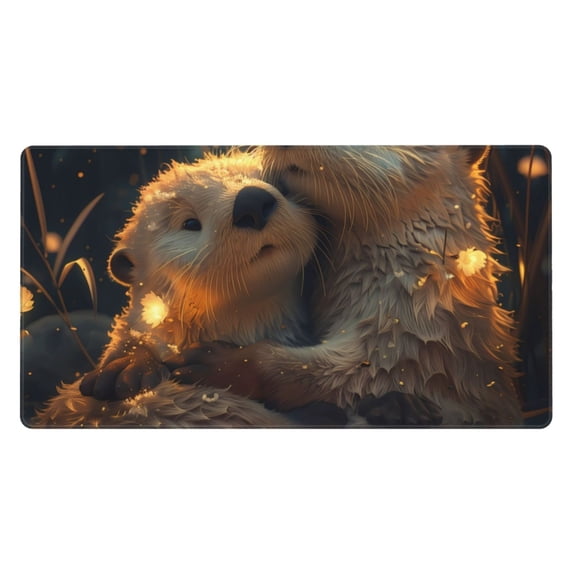 Rateoe Adorable Otter Pair Hug Print Mouse Pad - Extended Large Gaming Mousepad,Non-Slip Stitched Edge,16x29.5 Inch