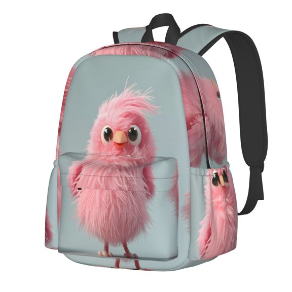 Rateoe Adorable Pink Fluffy Birds Pattern Student Backpack,Backpack for School,Lightweight Bag,Travel Backpack,Outdoor Backpack,Large Capacity Backpack