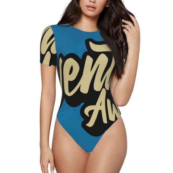 Rateoe Adventure Awaits Printed Women Rash Guard Short Sleeve,Tummy control Swimsuit Surfing Swimsuit Bathing Suit Short-sleeved Onesie UPF 50+ -X-Large