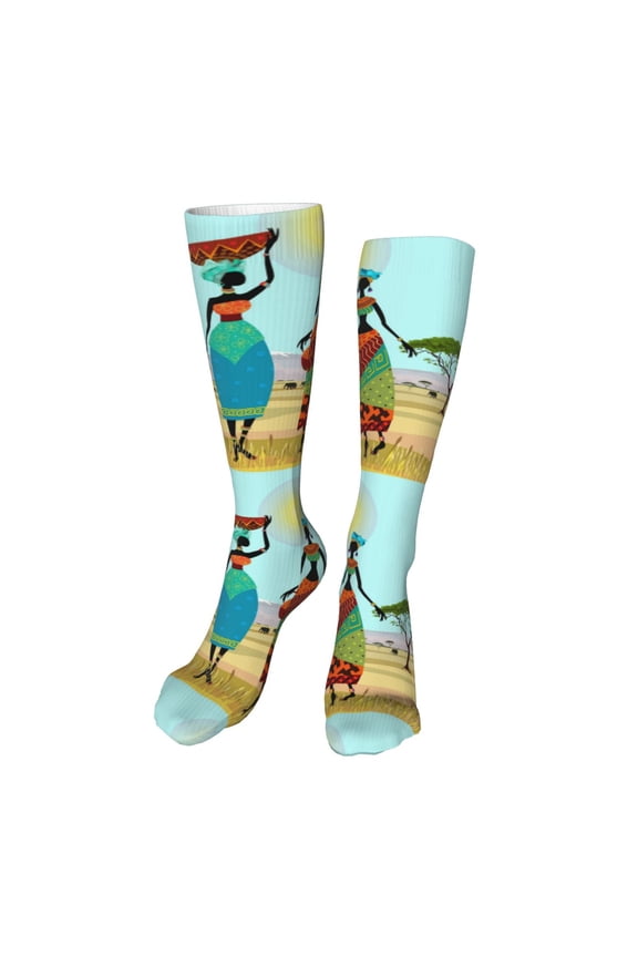 African Women print Women's Men's Novelty 20in Crew Socks Cotton Socks Knee High Socks for Walking,Running,Nurses,Pregnancy-One Size