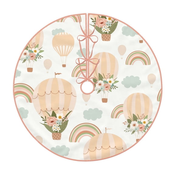 Rateoe Air Balloon and Flower Pattern Christmas Tree Skirt with Ties , Christmas Tree Decorations, Farmhouse Christmas Decor Xmas Holiday Decorations-30"