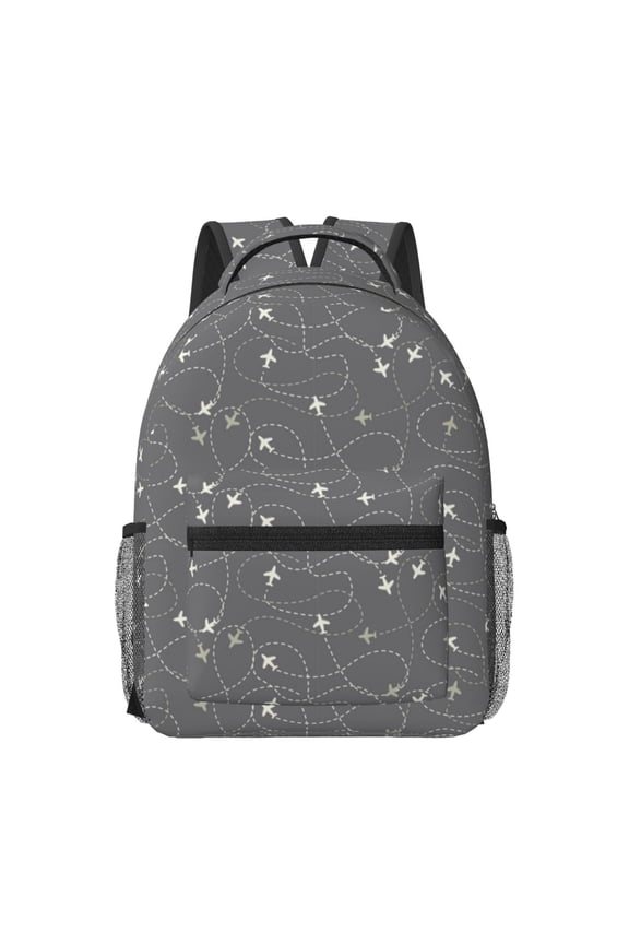 Airplane Routes Around The World Pattern Durable Student Backpack Laptop Bag- Ergonomic Design, Waterproof Twill Fabric - Ideal for School, Travel, and Outdoor Activities