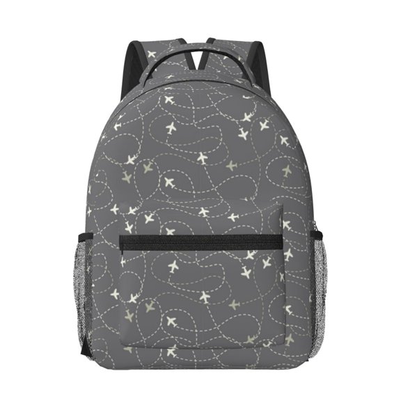 Rateoe Airplane Routes Around The World Pattern Durable Student Backpack Laptop Bag- Ergonomic Design, Waterproof Twill Fabric - Ideal for School, Travel, and Outdoor Activities