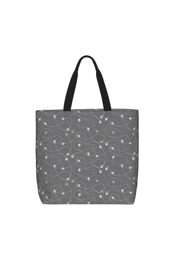 Airplane Routes Around The World Print Lightweight Tote Bag for Women, Water-Resistant Shoulder Bag with Zipper, Spacious Casual Handbag for Work, School, Shopping
