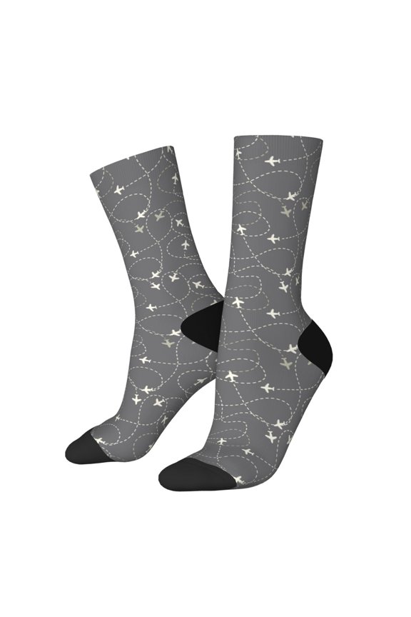 Airplane Routes Around The World for Women Casual Calf Socks - Cute Crew Socks - Thin Soft Above Ankle Socks Size 5-11