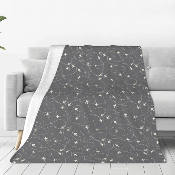 Rateoe Airplane Routes Around The World Print Fuzzy Fleece Throw Blanket Extra Large,Super Soft,Fluffy and Warm Blankets for Couch,Bed,All Season Use (40"x30")