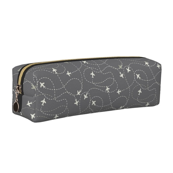 Rateoe Airplane Routes Around The World Print Leather Pencil Case with Smooth Zipper, Compact Storage for Writing Tools & Art Supplies, 8.26" x 1.96" x 2.16"