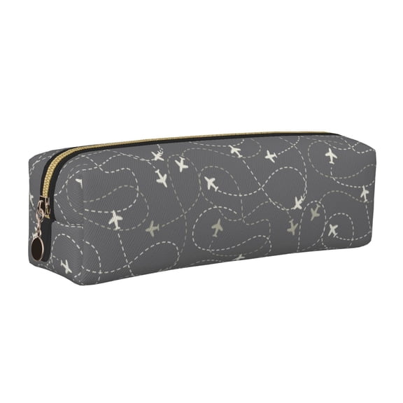 Rateoe Airplane Routes Around The World Print Leather Pencil Case with Smooth Zipper, Compact Storage for Writing Tools & Art Supplies, 8.26" x 1.96" x 2.16"