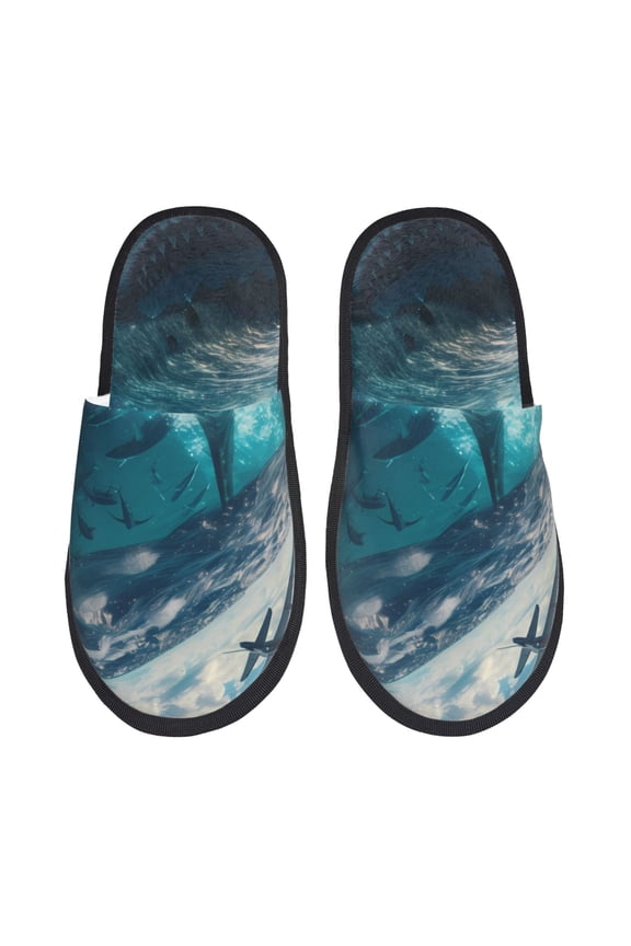 Airplane Shark Pattern Fuzzy Slippers Fuzzy Soft House Slippers Plush Furry Warm Cozy Open Toe Fluffy Home Shoes-Medium