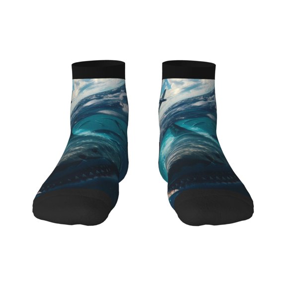 Rateoe Airplane Shark Pattern Quarter Crew Socks,Toe Seamed Ankle Socks,Cotton Cushioned Breathable Athletic Crew Sports Socks