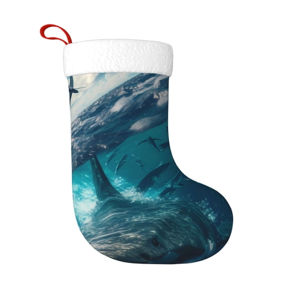 Rateoe Airplane Shark Print Christmas Stockings,18 Inch Large Christmas Stockings Decoration Ornaments for Holiday Home Fireplace Indoors