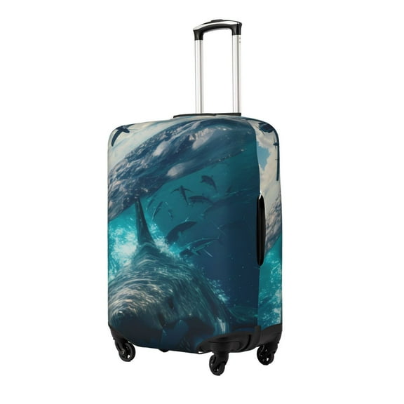 Rateoe Airplane Shark Printed Luggage Cover, Suitcase Protector Fits 18-32 Inch Luggage-Small