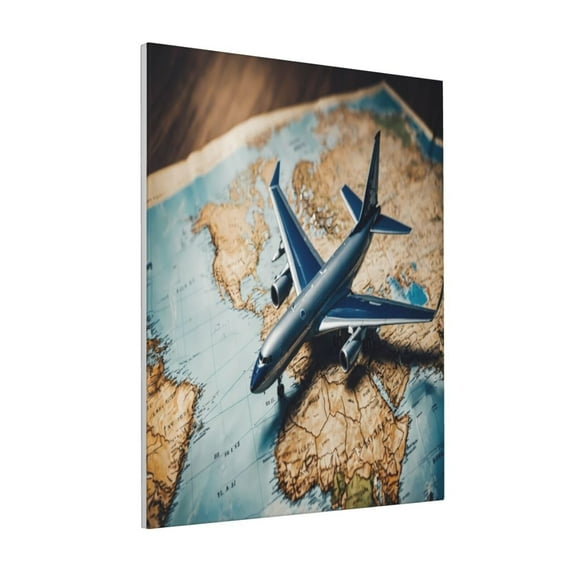 Rateoe Airplane World Map Adventure Pattern Decorative Picture – Unique Modern Wall Art, Ready-to-Hang Canvas Print for Home (Vertical)