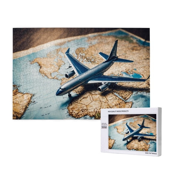 Rateoe Airplane World Map Adventure Pattern Wooden Picture Puzzle ,1000 Piece Jigsaw Puzzle ,Family Fun Puzzle, Home Décor Puzzle, Gift Puzzle(Horizontal style)