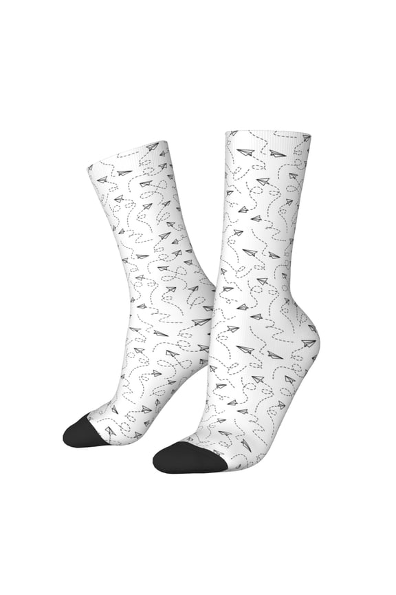 Airplane for Women Casual Calf Socks - Cute Crew Socks - Thin Soft Above Ankle Socks Size 5-11