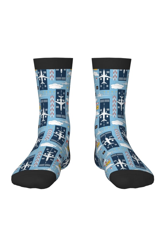 Airplanes and Aviation Signs Pattern Children's Socks, Socks Gifts ,kids Crew Soft Cotton Socks , Moisture-Wicking, Durable, Ideal for Daily Wear & Sports