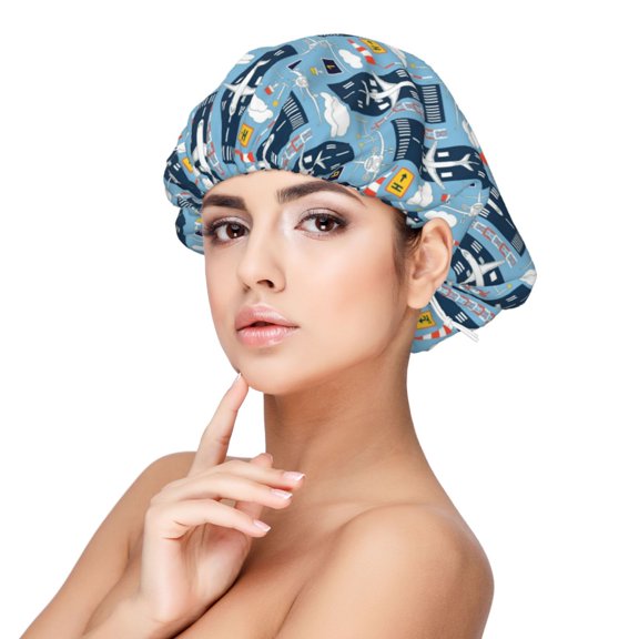 Rateoe Airplanes and Aviation Signs Pattern Silk Satin Hair Bonnet for Sleeping, Adjustable Sleep Cap Turban for Women , Curly Straight Hair Long Large Braid