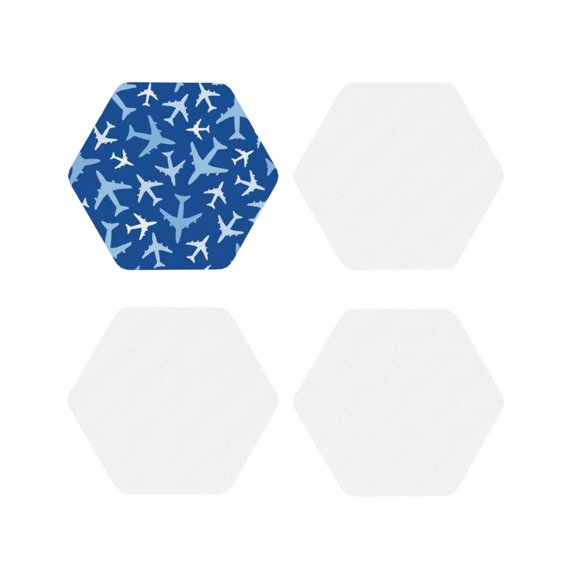 Rateoe Airplanes in the Sky Drawing Drink Coasters Set of 4 Leather Coasters Spill Protection for Table Desk,Durable and Non Slip Leather Coaster ,4 Inches Drink Mats-Hexagon